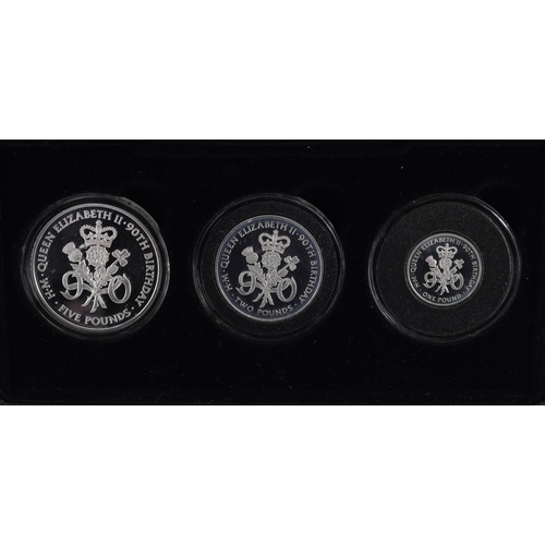 2151 - Queen Elizabeth II 90th Birthday solid silver proof three coin collection with box and certificate b... 