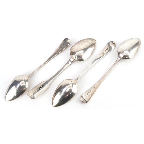 456 - Four Georgian and Victorian silver tablespoons, the largest 17.5cm in length, total 147.5g