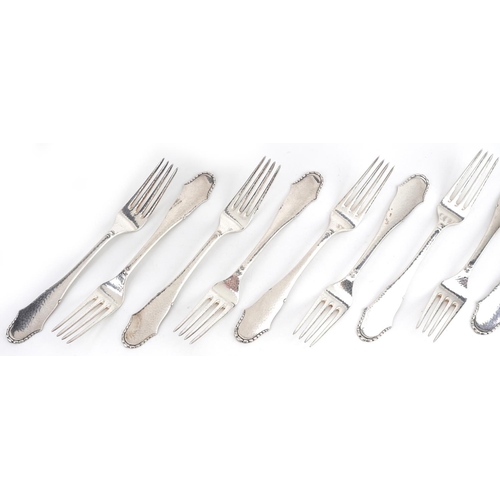 413 - Svend Toxvaerd, a set of ten Danish silver forks, 18cm in length, total 386.0g.