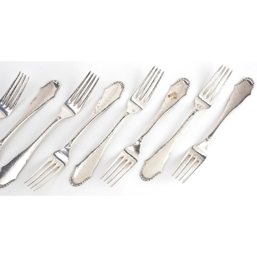 413 - Svend Toxvaerd, a set of ten Danish silver forks, 18cm in length, total 386.0g.