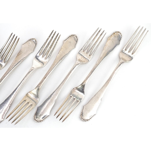 409 - Christian F Heise, a set of eight Danish silver table forks, 20cm in length.