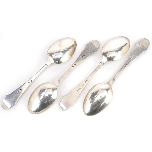 422 - Christian F Heise, a set of four Danish silver tablespoons, 20cm in length, total 233.2g.