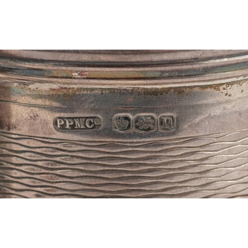 393 - Peerless Plate Manufacturing Co. Ltd, George V engine turned silver tankard with presentation inscri... 