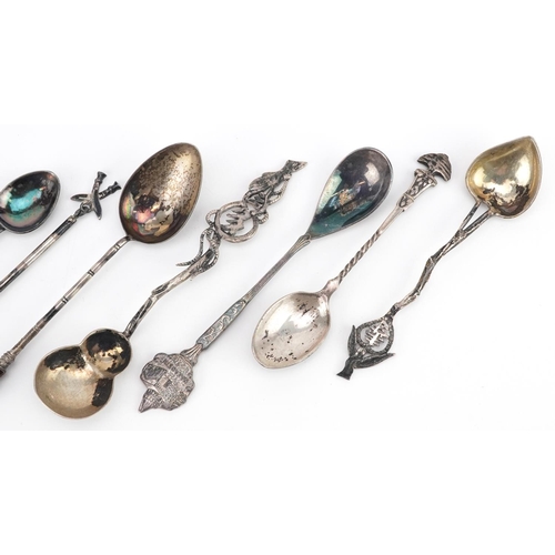 479 - Eight Chinese silver and white metal spoons, the largest 12cm in length, total 81.5g.