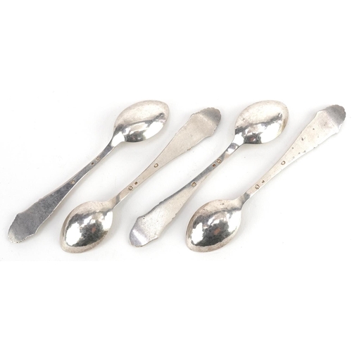 493 - A set of four Danish silver teaspoons, indistinct maker's mark, 11.5cm in length, total 55.5g.