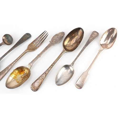 445 - Victorian silver cutlery including a matching christening fork and spoon, the largest 15.5cm in leng... 