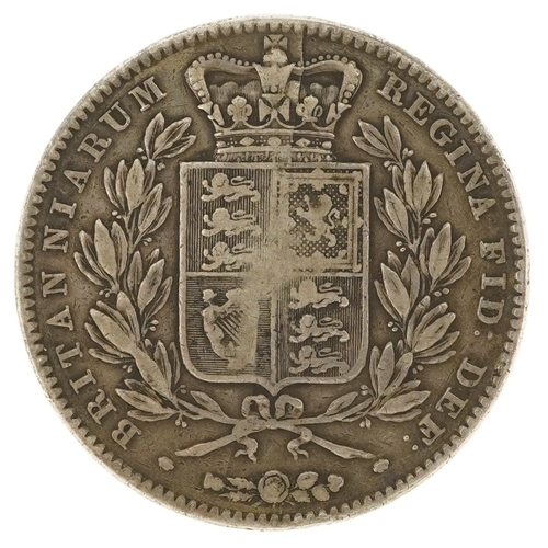 2045 - A Queen Victoria 1844 silver crown with script to the edge.