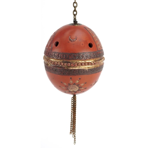 121 - A Turkish Ottoman Tophane hanging ball with gilded decoration, 14cm high.