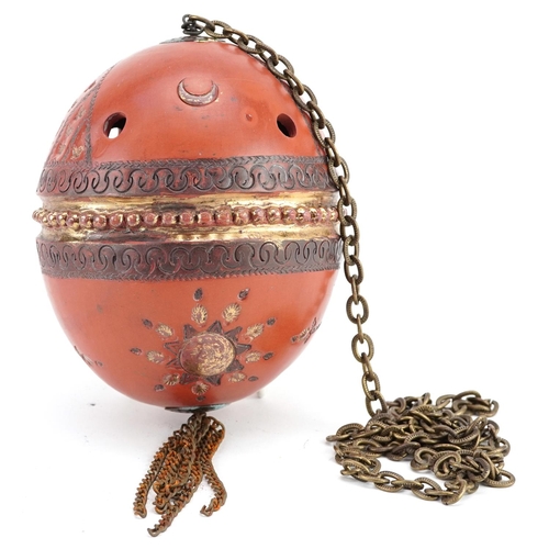 121 - A Turkish Ottoman Tophane hanging ball with gilded decoration, 14cm high.