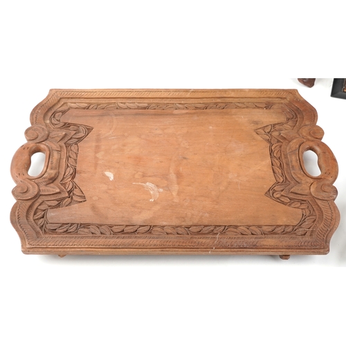 1481 - A large Anglo-Indian hardwood tray together with and air of Chinese hardwood stands, a Morrish style... 