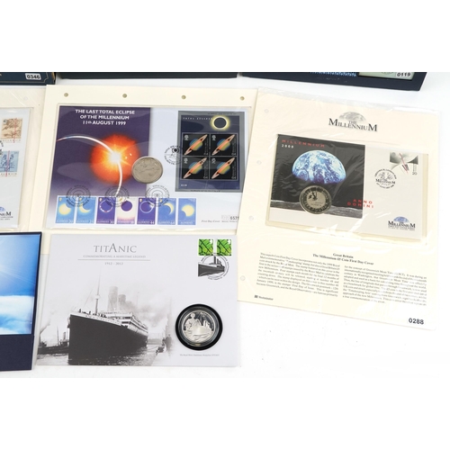 2171 - Two silver proof coin covers to include The Greenwich Observatory 1999, a Titanic Centenary Memorial... 