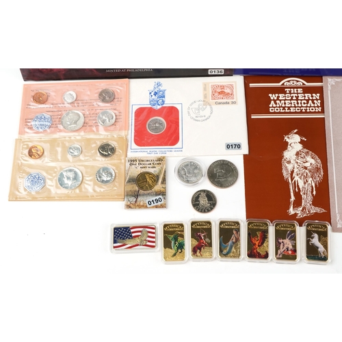 2175 - A quantity of American coinage to include Rugged Americans silver 1963 half dollar, 1964 US Mint of ... 