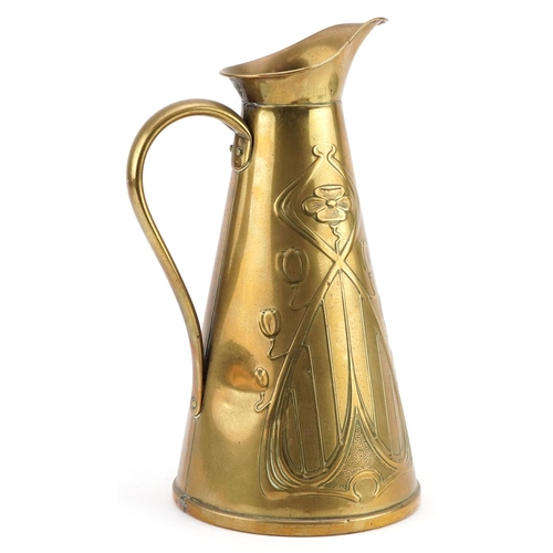 1486 - An early 20th century Arts & Crafts brass jug by J. S & S, 28cm high.