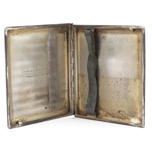 472 - Goldsmiths & Silversmiths Company Ltd, Art Deco engine turned silver cigarette case with slide to op... 