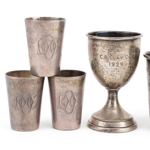 488 - Victorian and later silver including a Victorian jug, 800 grade silver thimble beaker and three Germ... 