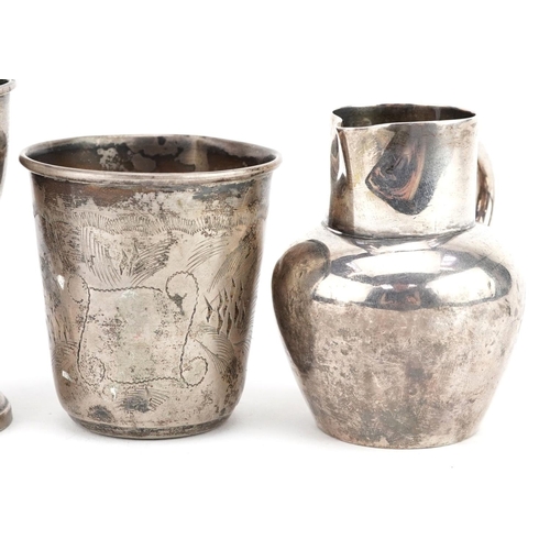 488 - Victorian and later silver including a Victorian jug, 800 grade silver thimble beaker and three Germ... 