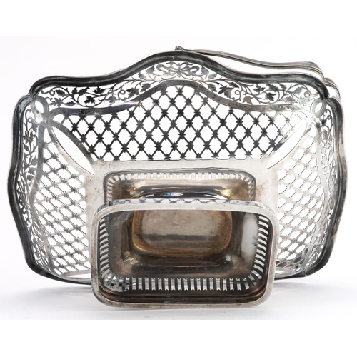 386 - S Blanckensee & Son Ltd, George VI pierced silver basket with swing handle, retailed by Munsey & Co ... 