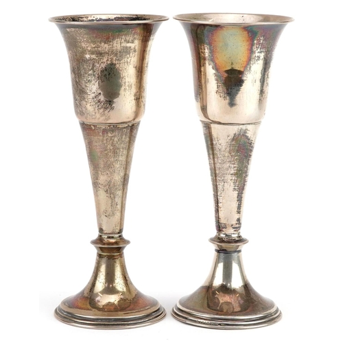 436 - A pair of German sterling silver trumpet vases, 20cm high, total 225.2g