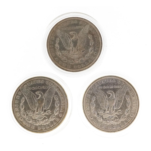 2127 - Three 19th century American silver Morgan dollars, 2 x 1887 and one 1896, Philadelphia Mint and New ... 