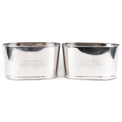 272 - A pair of polished metal Champagne ice buckets with Napoleon Bonaparte and Lily Bollinger mottos, ea... 