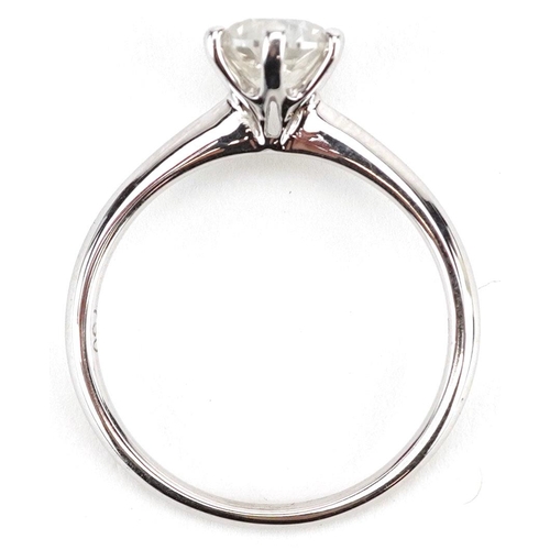 3020 - 18ct white gold diamond solitaire ring, the diamond approximately 0.93 carat, size M, 2.2g, with cer... 