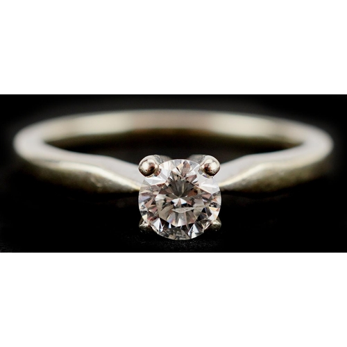 3070 - 9ct white gold diamond solitaire ring, the diamond approximately 0.30 carat, size M/N, 2.5g