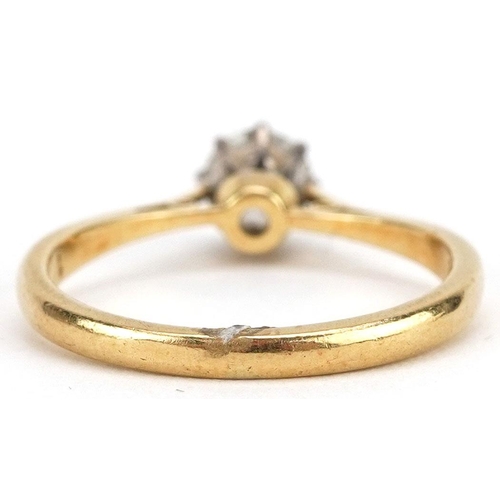 3026 - An 18ct gold diamond solitaire ring, the diamond approximately 0.35 carat, size J, 2.3g.