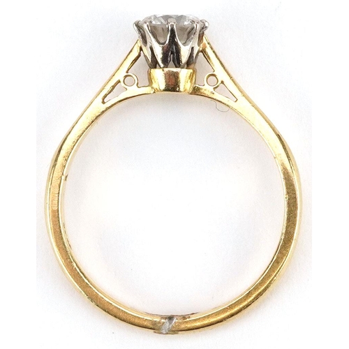 3026 - An 18ct gold diamond solitaire ring, the diamond approximately 0.35 carat, size J, 2.3g.