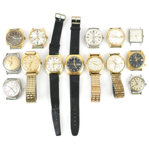 3322 - Fourteen vintage gentlemen's wristwatches including Edox Delfin, Services, Bentima Star, Lanco Dator... 