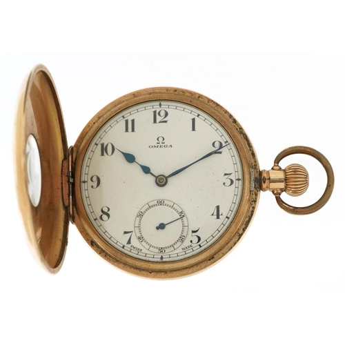 3055 - Omega, gentlemen's gold plated top wind half hunter pocket watch, the movement numbered 7810877, 50m... 