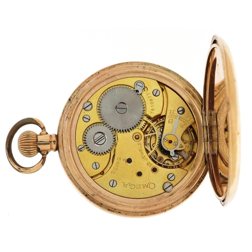 3055 - Omega, gentlemen's gold plated top wind half hunter pocket watch, the movement numbered 7810877, 50m... 