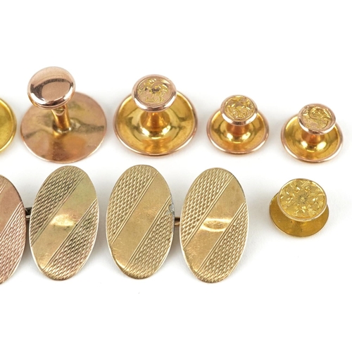 3049 - A collection of Victorian and later 9ct gold studs and a pair of a 9ct gold engine turned cufflinks,... 