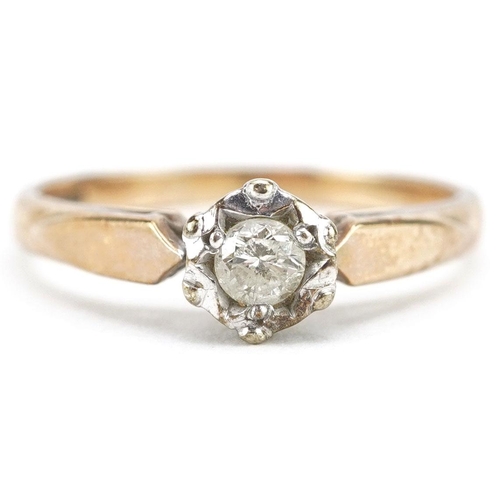 3068 - A 9ct gold diamond solitaire ring, the diamond approximately 3.0mm in diameter, size N/O, 2.4g.