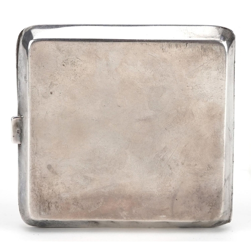 480 - A George V silver cigarette case with engraved initials, Birmingham 1923 by Henry Williamson Ltd, W-... 