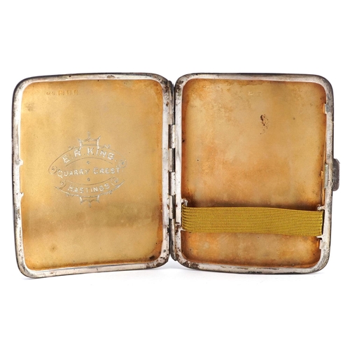 490 - A George V silver cigarette case with engine turned decoration, London 1929 by Cohen and Charles, W-... 