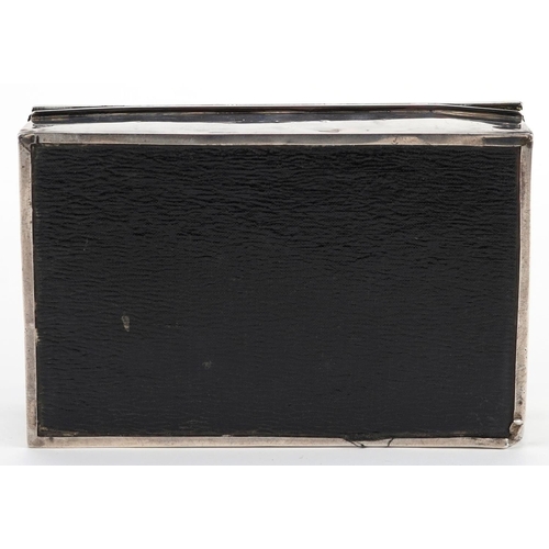 417 - A silver cigarette box with engine turned decoration, London, worn marks, W-14cm, 335g.