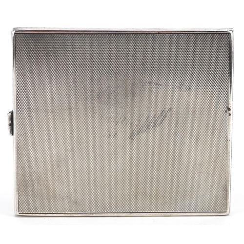 454 - A George V Art Deco silver cigarette case with engine turned decoration, Birmingham 1931 by Charles ... 