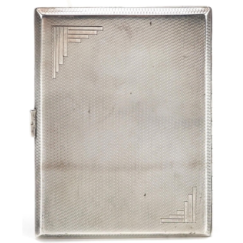 485 - A George V Art Deco silver cigarette case, Birmingham 1931 by Mappin & Webb, W-8cm, 138g.