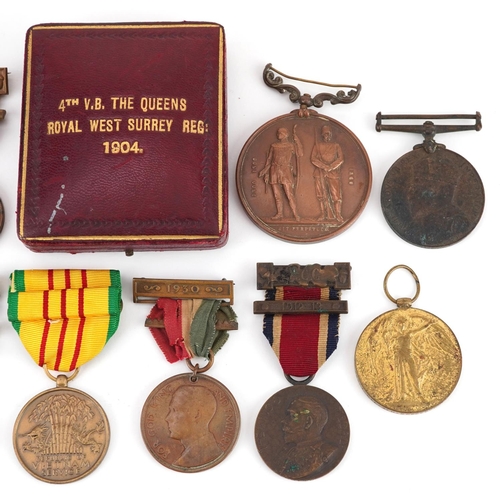 2435 - A collection of military interest medals and medallions including two British military World War I m... 