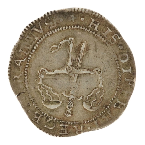 2069 - A Scottish James VI 1592 6th coinage hammered silver balance 1/2 merk silver coin, 29mm in diameter.