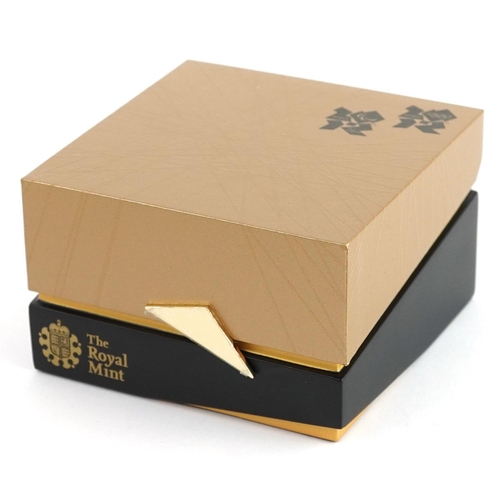 3365 - London 2012 Olympics gold Apollo twenty five pound coin by The Royal Mint, with box and certificate ... 