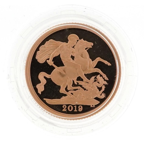 3366 - Elizabeth II 2019 gold proof Piedfort sovereign by The Royal Mint, with box and certificate numbered... 