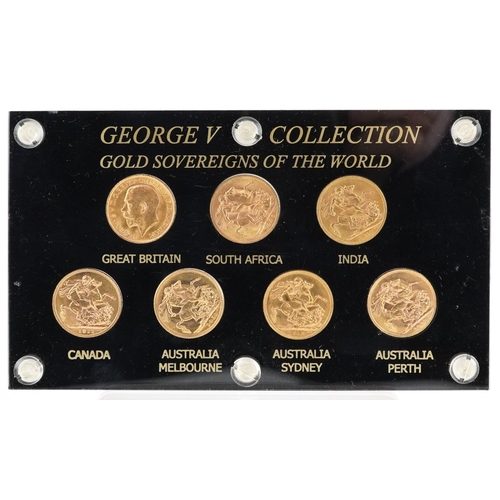  George V set of seven gold sovereigns of the world comprising Great Britain 1912, South Africa 1926,... 