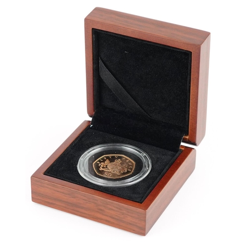 3369 - Elizabeth II 2013 Christopher Ironside gold proof fifty pence coin with box and certificate numbered... 