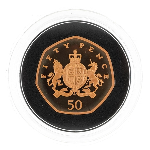 3369 - Elizabeth II 2013 Christopher Ironside gold proof fifty pence coin with box and certificate numbered... 