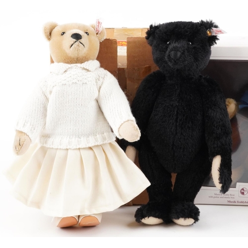 1332 - Five Steiff teddy bears with jointed limbs, one with box, the largest 35cm high