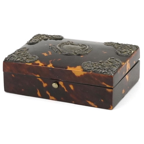 86 - A Victorian tortoiseshell and silver mounted box, W-11cm.