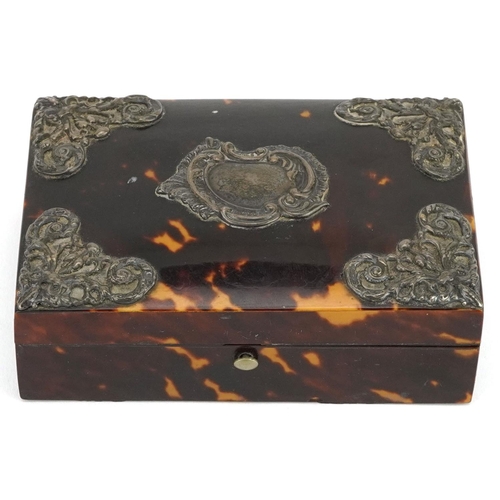 86 - A Victorian tortoiseshell and silver mounted box, W-11cm.