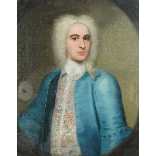 John Theodore I Heins (1697-1756) - Half length portrait of a Gentleman, 18th century German School, signed and dated 1725, baring paper label verso, unframed, 75cm x 59cm.