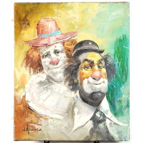 3438 - William Moninet (1937-1999) - Two clowns, 20th century American School, oil on canvas, unframed, 61c... 